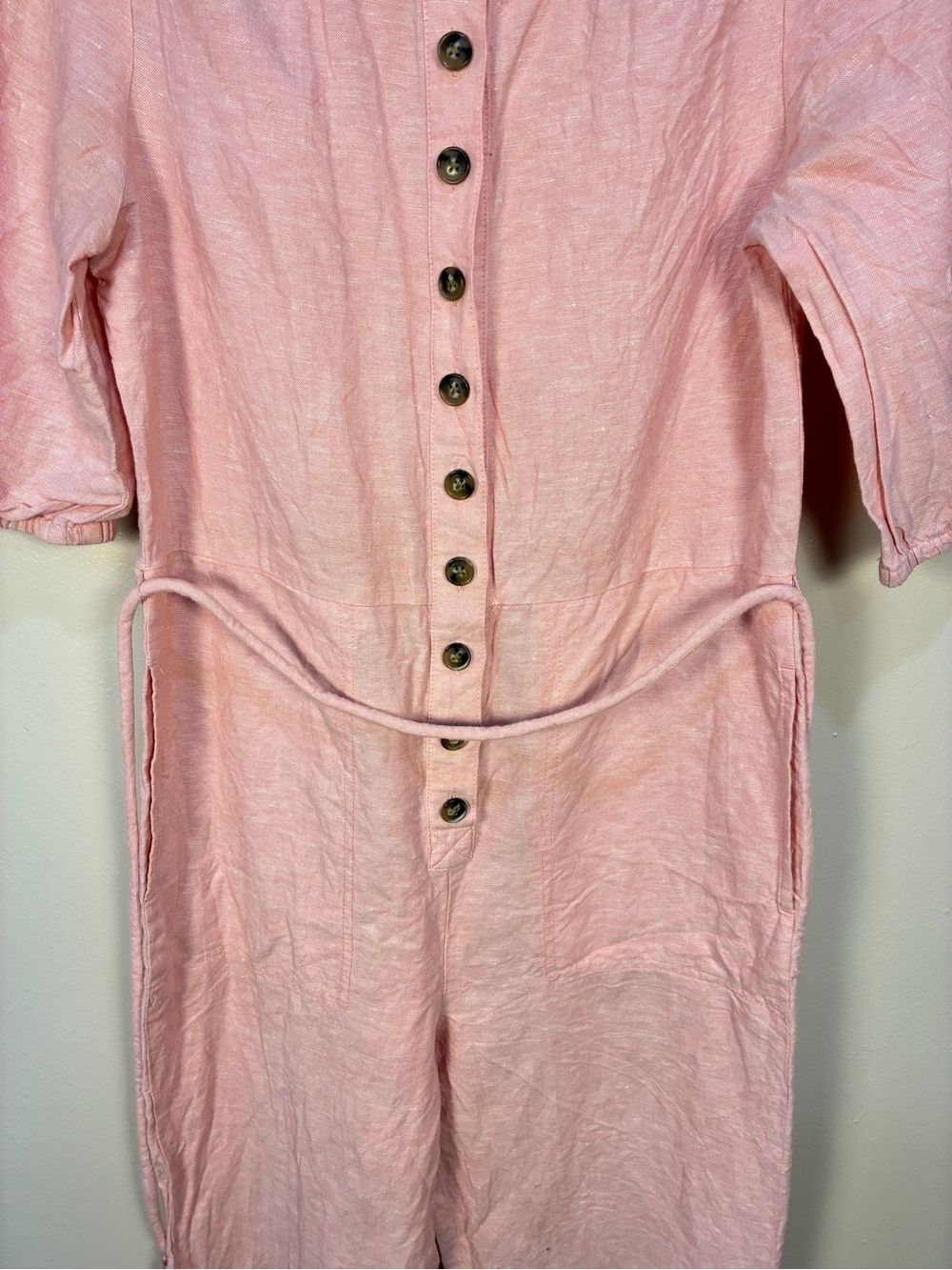Madewell Linen Pastel Pink Puff Sleeve Jumpsuit - Picture 6 of 14